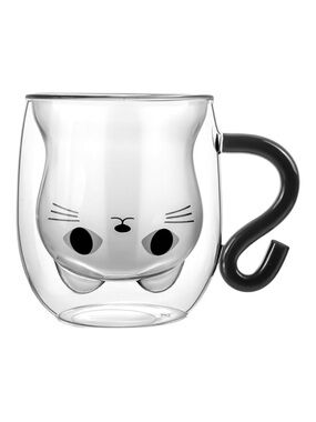 Cute Cat Double Wall Glass Mug | 9 oz Borosilicate Coffee/Tea Cup | Insulated 🐱
